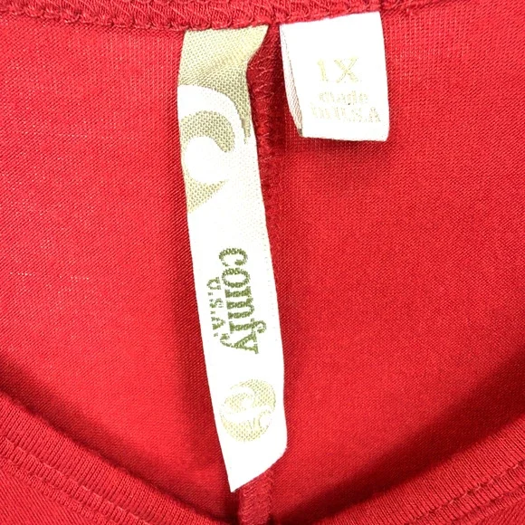 Comfy USA Red 3/4 Sleeve 10 Button Design Tunic Top #1382 Size 1X - Picture 6 of 6